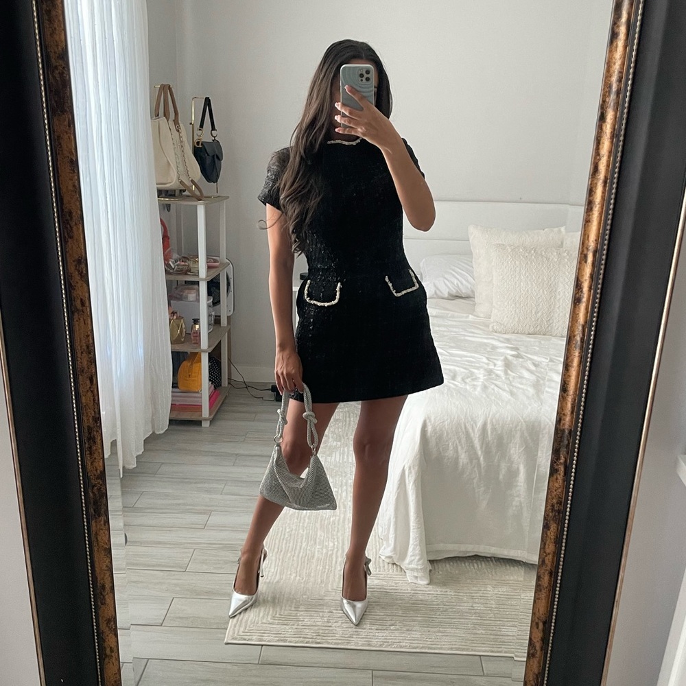 Black Tweeted Elegant Mini Dress